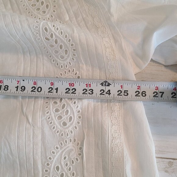 Apricot Broderie Pleat Lace Grandad Collar Oversized Blouse NEW S Cottage - Picture 6 of 9